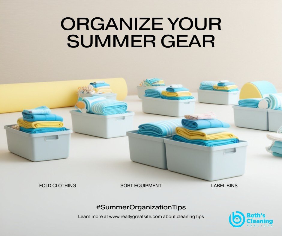 Summer gear neatly organized in clean storage bins