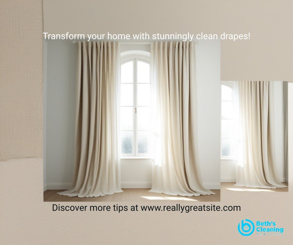 Heavy freshly cleaned drapes framing a bright window