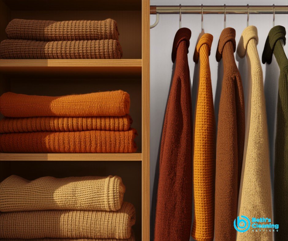 Neatly organized autumn wardrobe closet