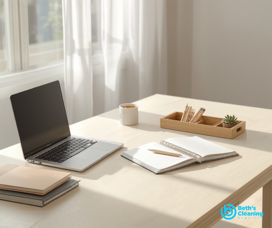 Tidy organized study desk with neat stationery