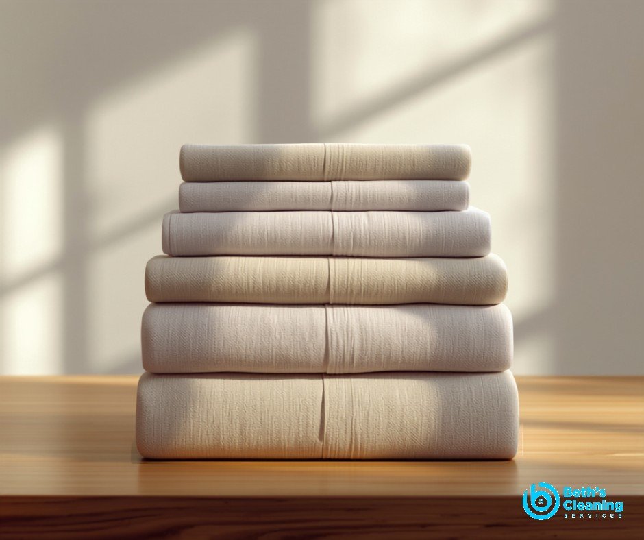 Stack of neatly folded clean laundry on a table