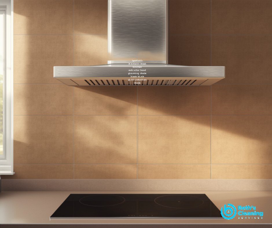 Clean stainless steel kitchen extractor hood above a stove