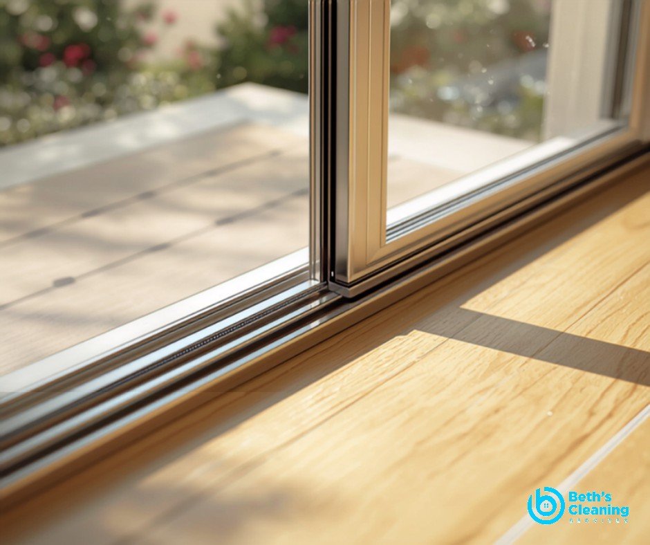 Clean sliding glass door track free of debris