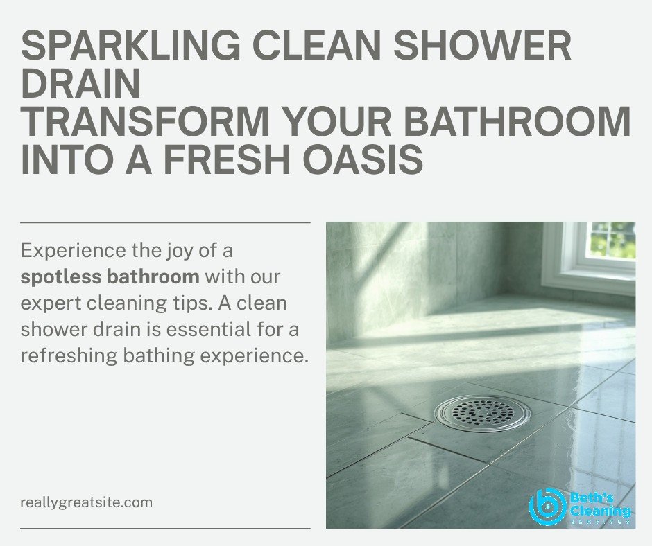 Clean shower drain on a tiled bathroom floor