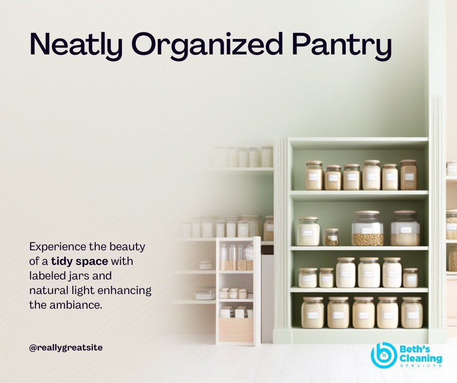 Neatly organized pantry with labeled jars on tidy shelves