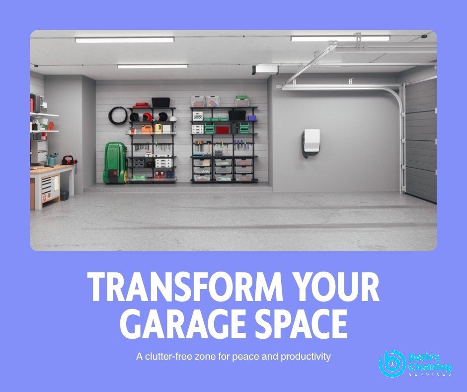 Clean organized garage with tidy shelves and a swept floor